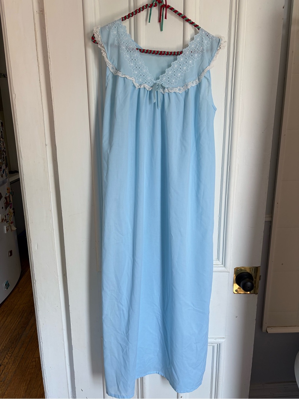 Vintage Cottagecore Light Blue Sleeveless Nightgown with Lace Trim
